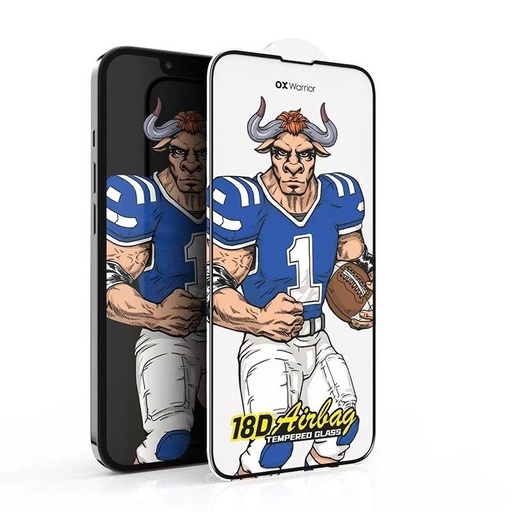Apple iPhone 15 Plus OX Warrior Mr. Sports airbag strapabíró üvegfólia átlátszó (fekete keret)